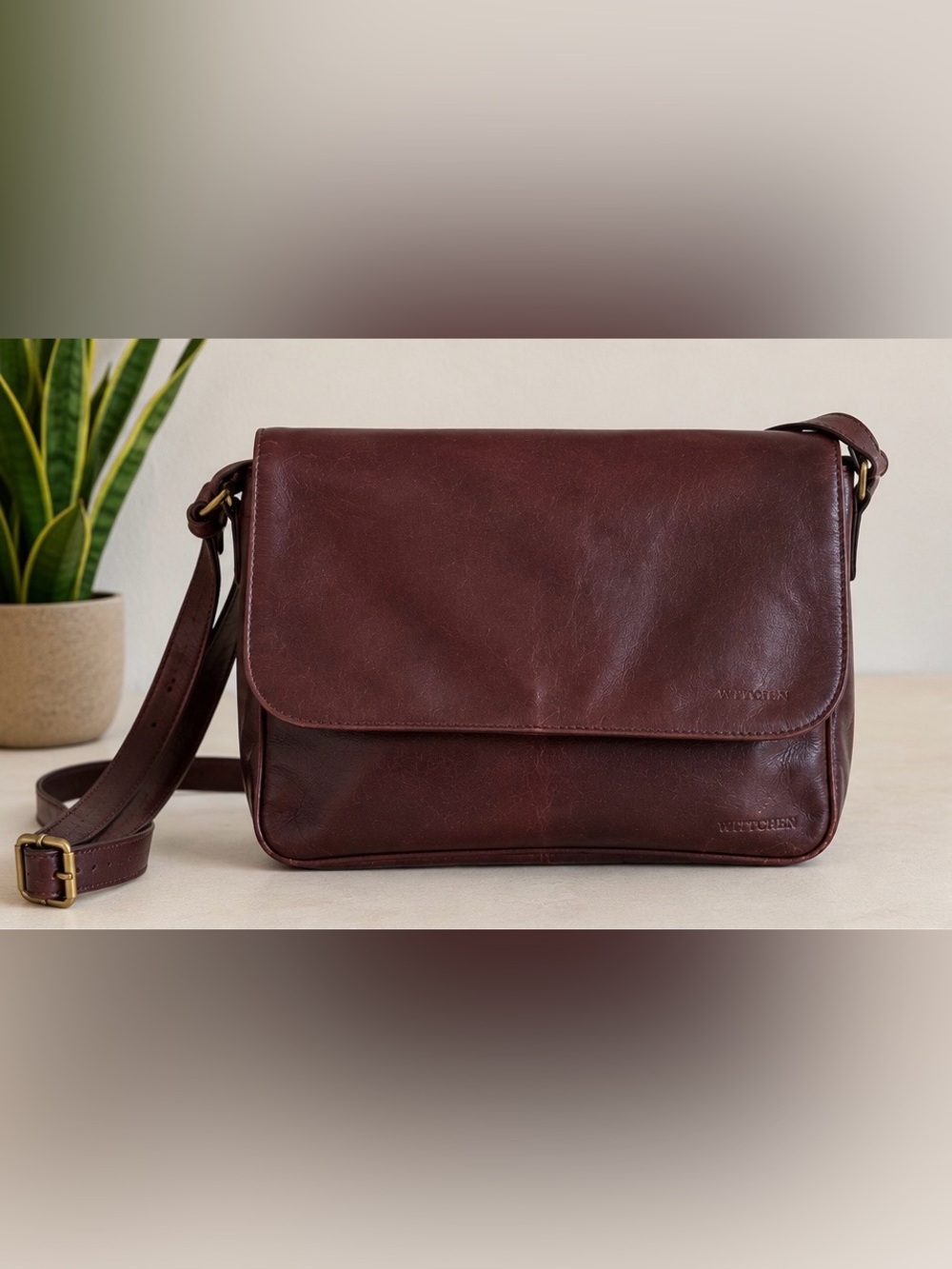Vintage WITTCHEN Burgundy Leather Messenger Crossbody Bag Medium Genuine Leather - Picture 6 of 13